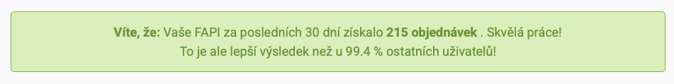 215 objednávek za 30 dní, lepší než 99,4 % uživatelů FAPI